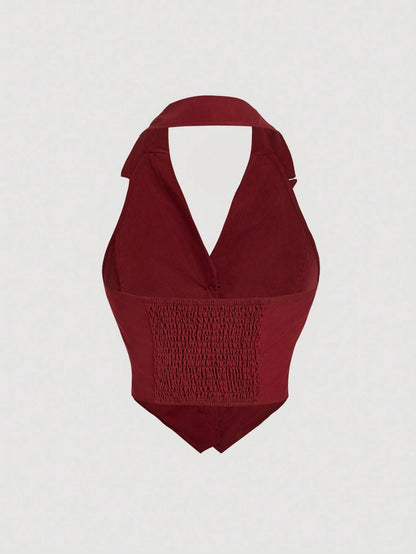 Button-Front Backless Halter
