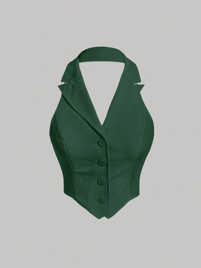 Button-Front Backless Halter