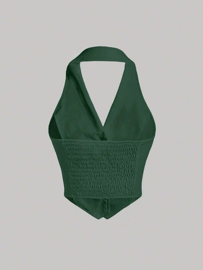 Button-Front Backless Halter