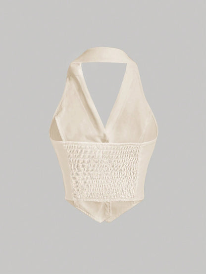 Button-Front Backless Halter