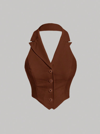 Button-Front Backless Halter