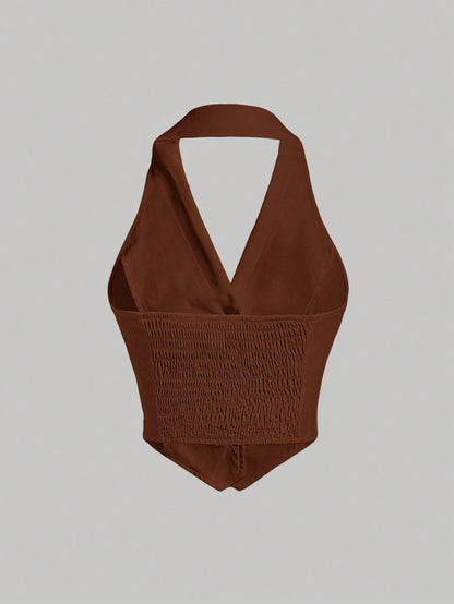 Button-Front Backless Halter