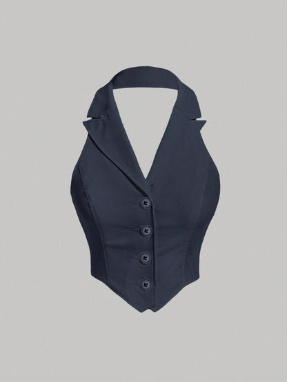 Button-Front Backless Halter