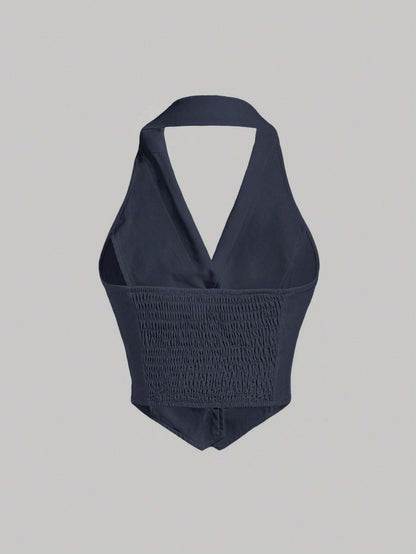 Button-Front Backless Halter