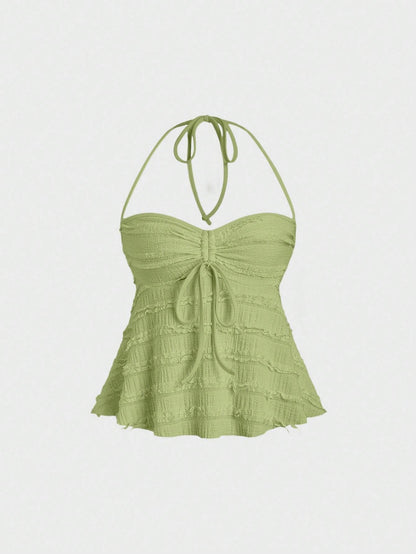 Drawstring Front Halter Top