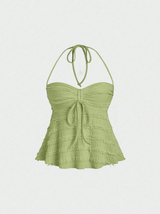 Drawstring Front Halter Top