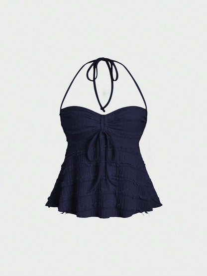 Drawstring Front Halter Top