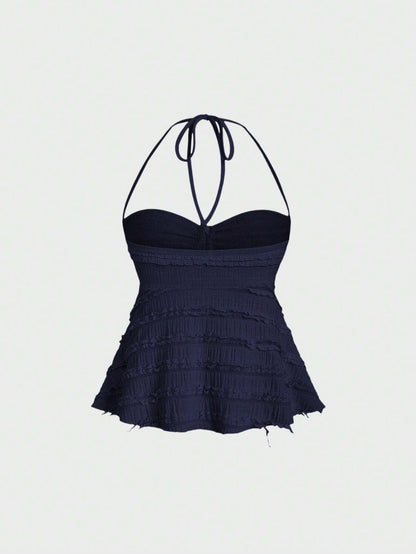 Drawstring Front Halter Top