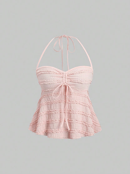 Drawstring Front Halter Top