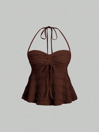 Drawstring Front Halter Top