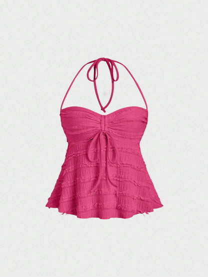 Drawstring Front Halter Top