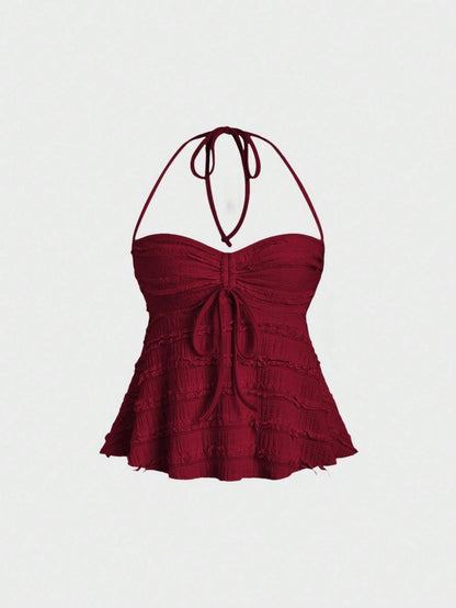 Drawstring Front Halter Top