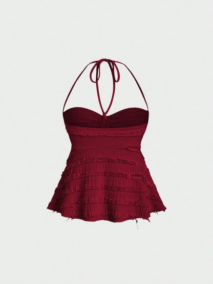 Drawstring Front Halter Top
