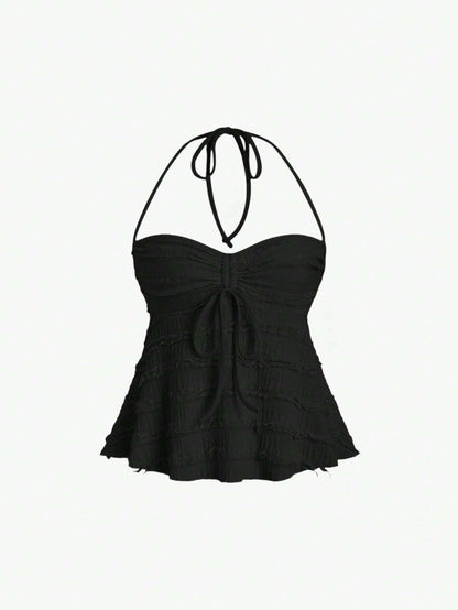 Drawstring Front Halter Top