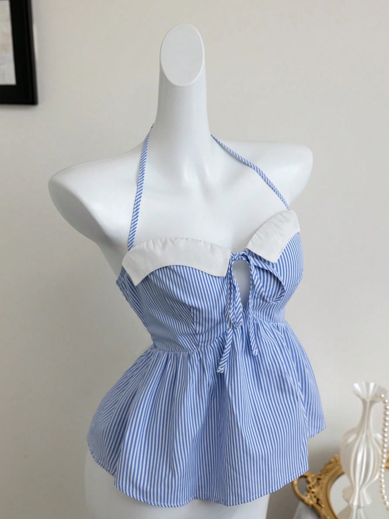 Striped Sleeveless Halter Crop