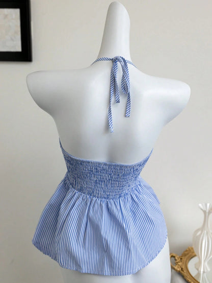 Striped Sleeveless Halter Crop
