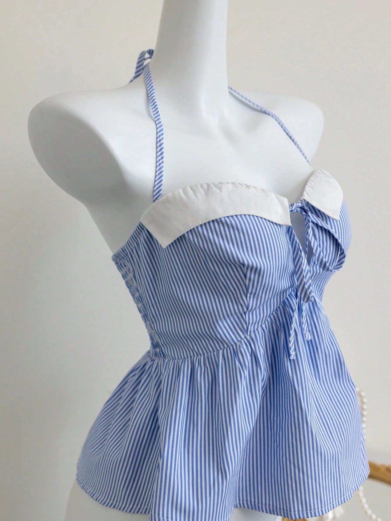Striped Sleeveless Halter Crop