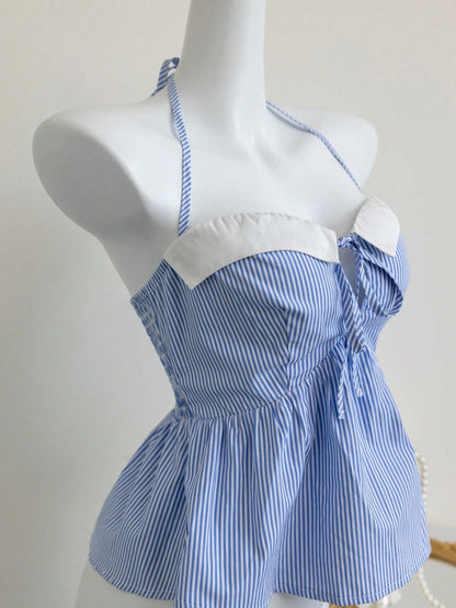 Striped Sleeveless Halter Crop