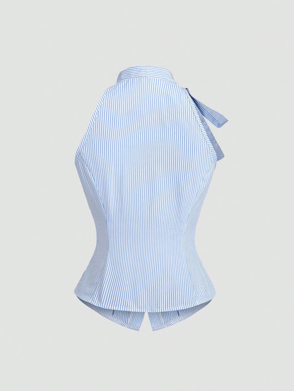 Sleeveless Striped Halter Top
