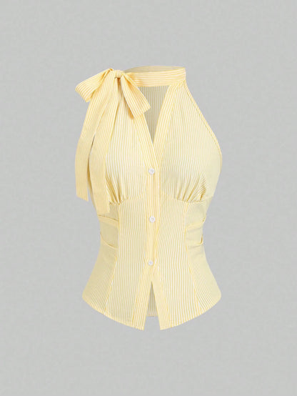 Sleeveless Striped Halter Top