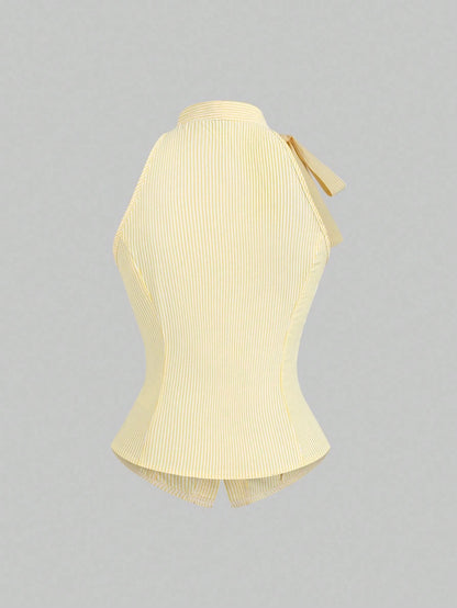 Sleeveless Striped Halter Top