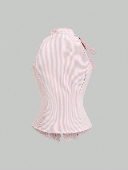 Sleeveless Striped Halter Top