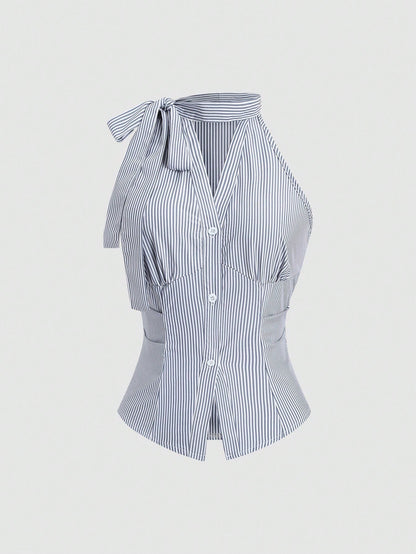 Sleeveless Striped Halter Top