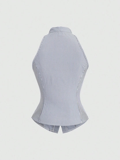 Sleeveless Striped Halter Top