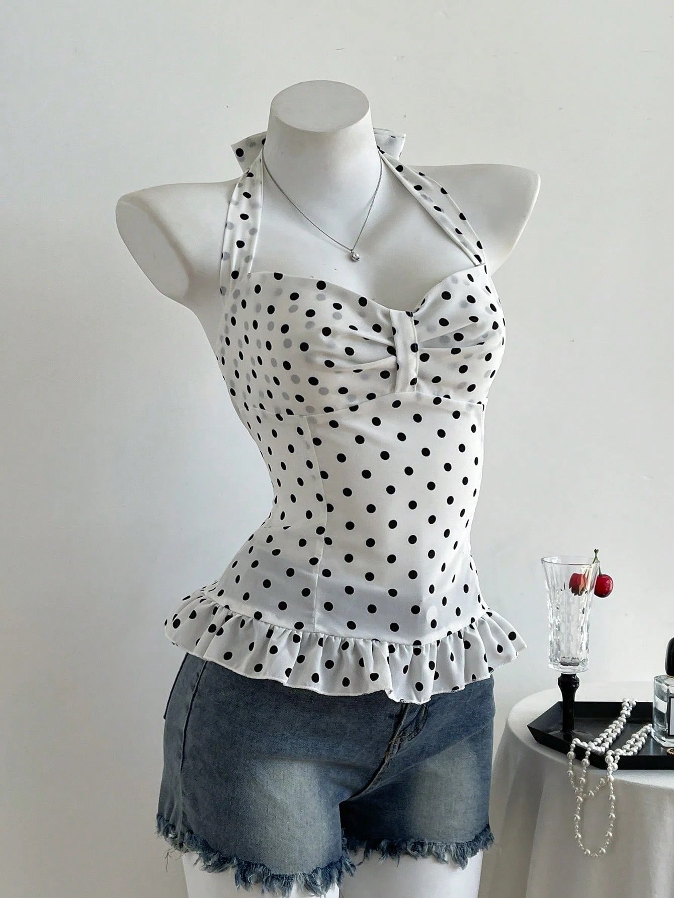 Polka Dot Bow Halter Top