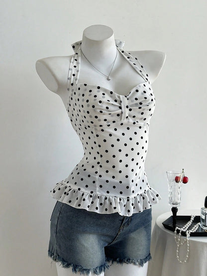 Polka Dot Bow Halter Top
