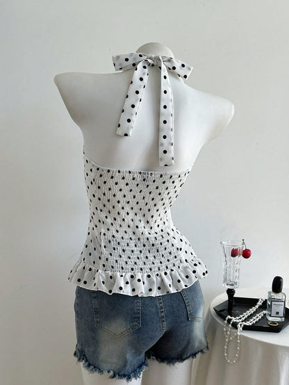 Polka Dot Bow Halter Top