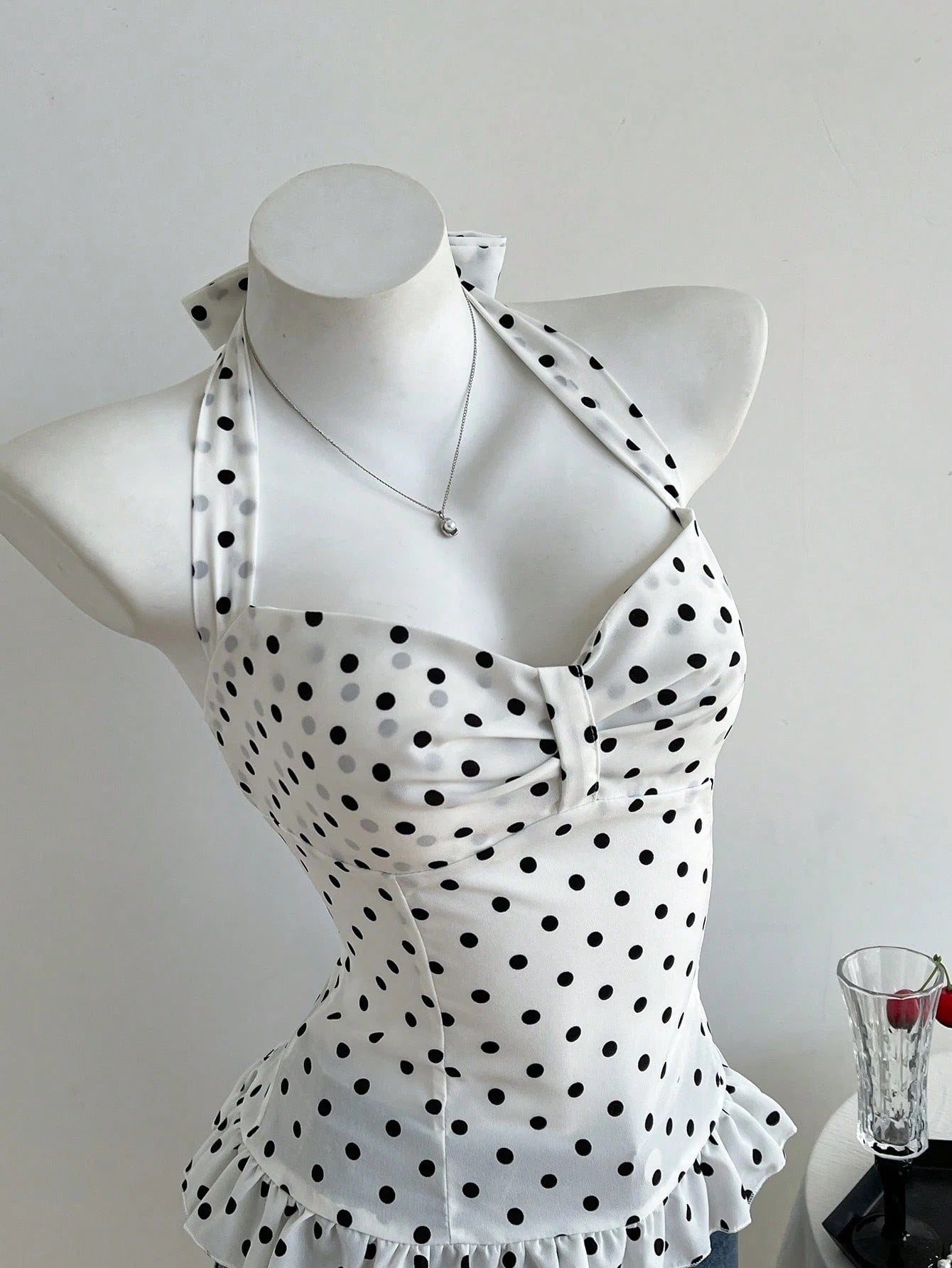 Polka Dot Bow Halter Top