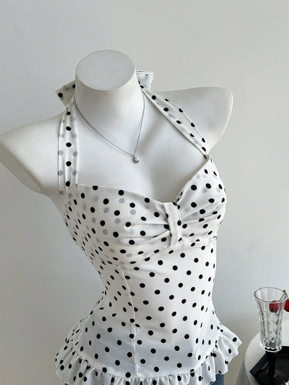 Polka Dot Bow Halter Top