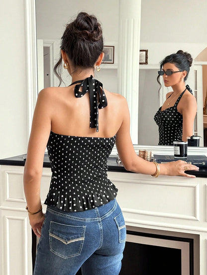 Polka Dot Bow Halter Top