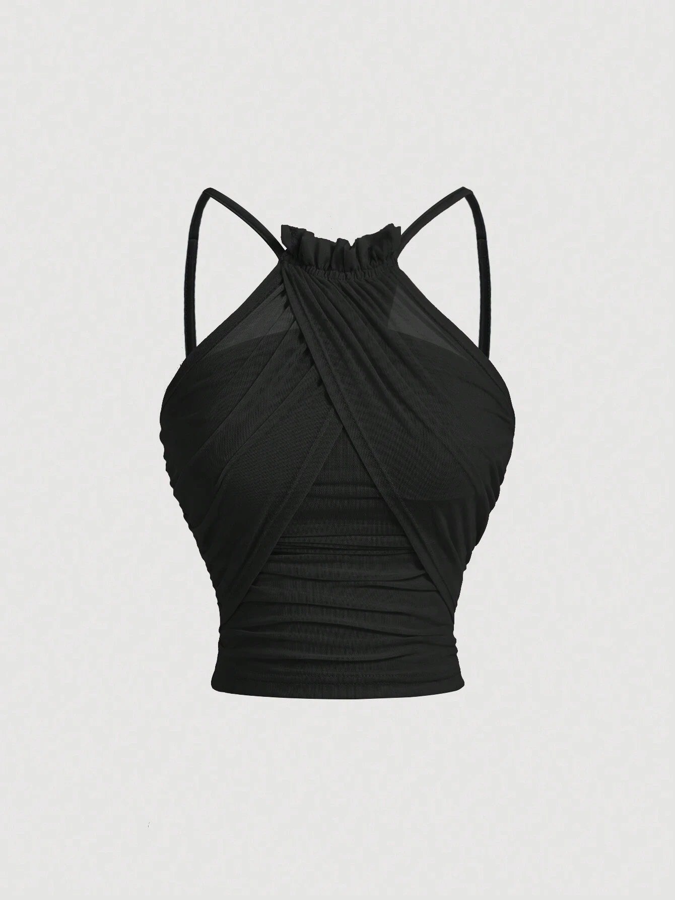 Mesh Ruched Spaghetti Strap Crop Top