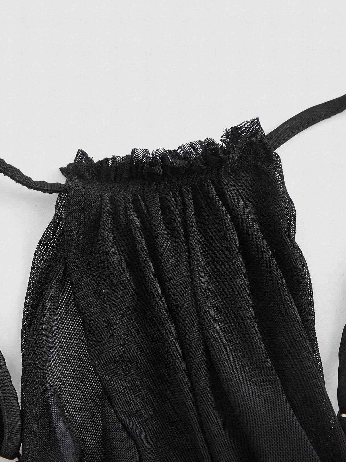 Mesh Ruched Spaghetti Strap Crop Top