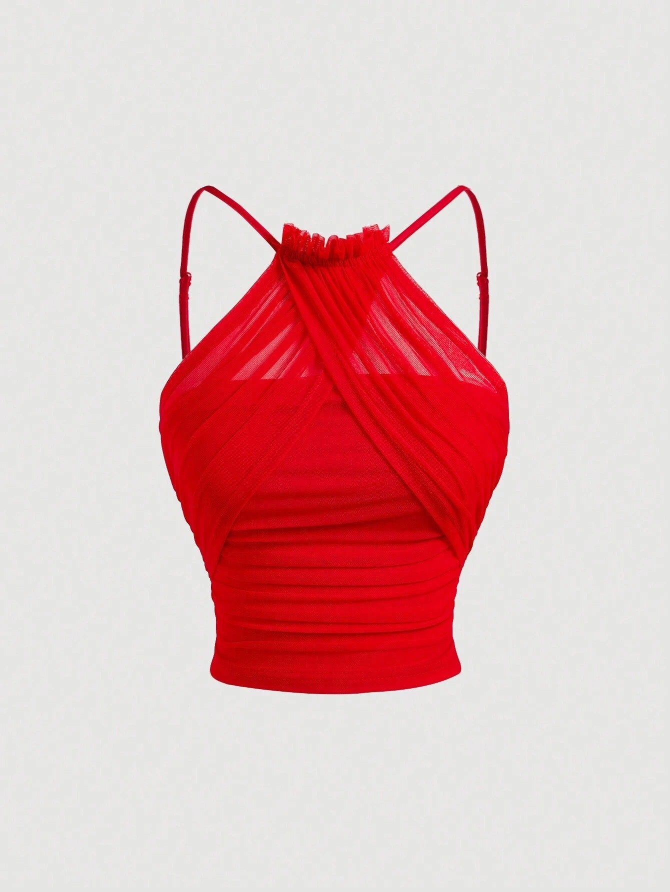 Mesh Ruched Spaghetti Strap Crop Top