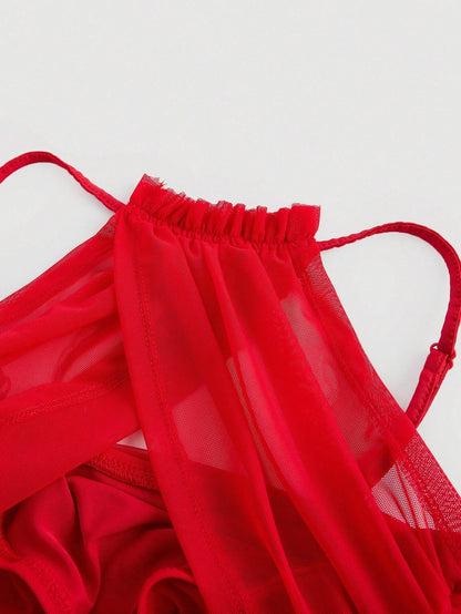 Mesh Ruched Spaghetti Strap Crop Top