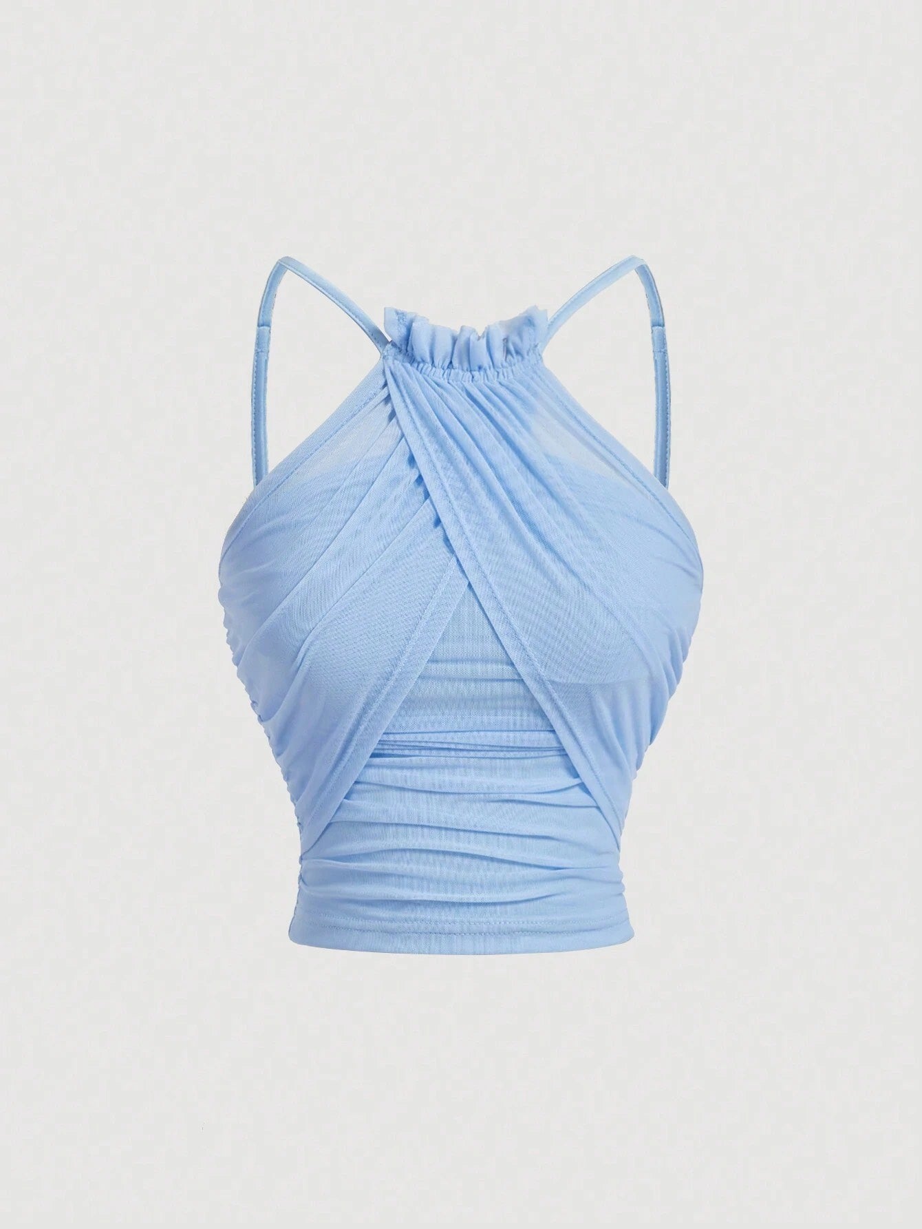 Mesh Ruched Spaghetti Strap Crop Top