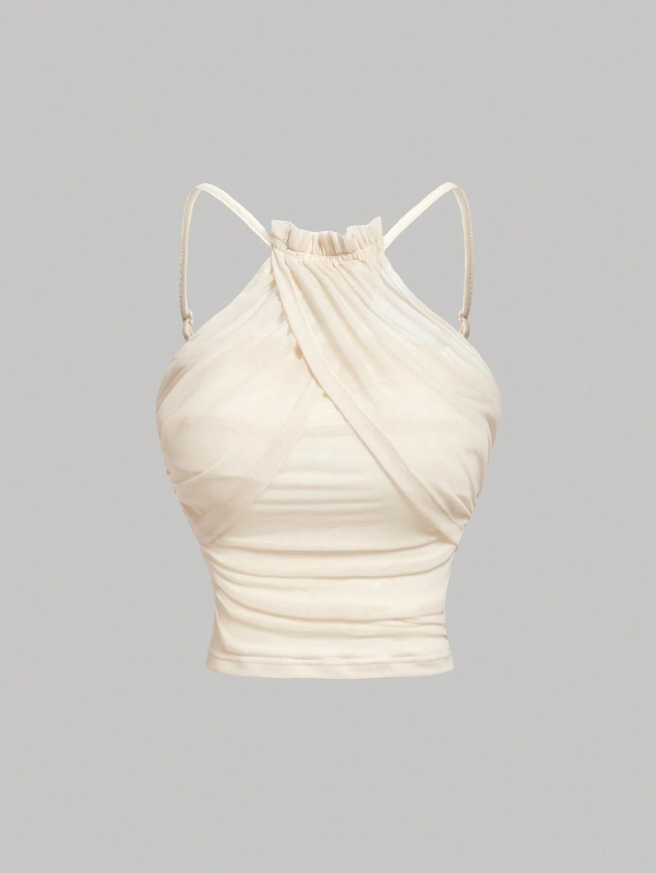 Mesh Ruched Spaghetti Strap Crop Top