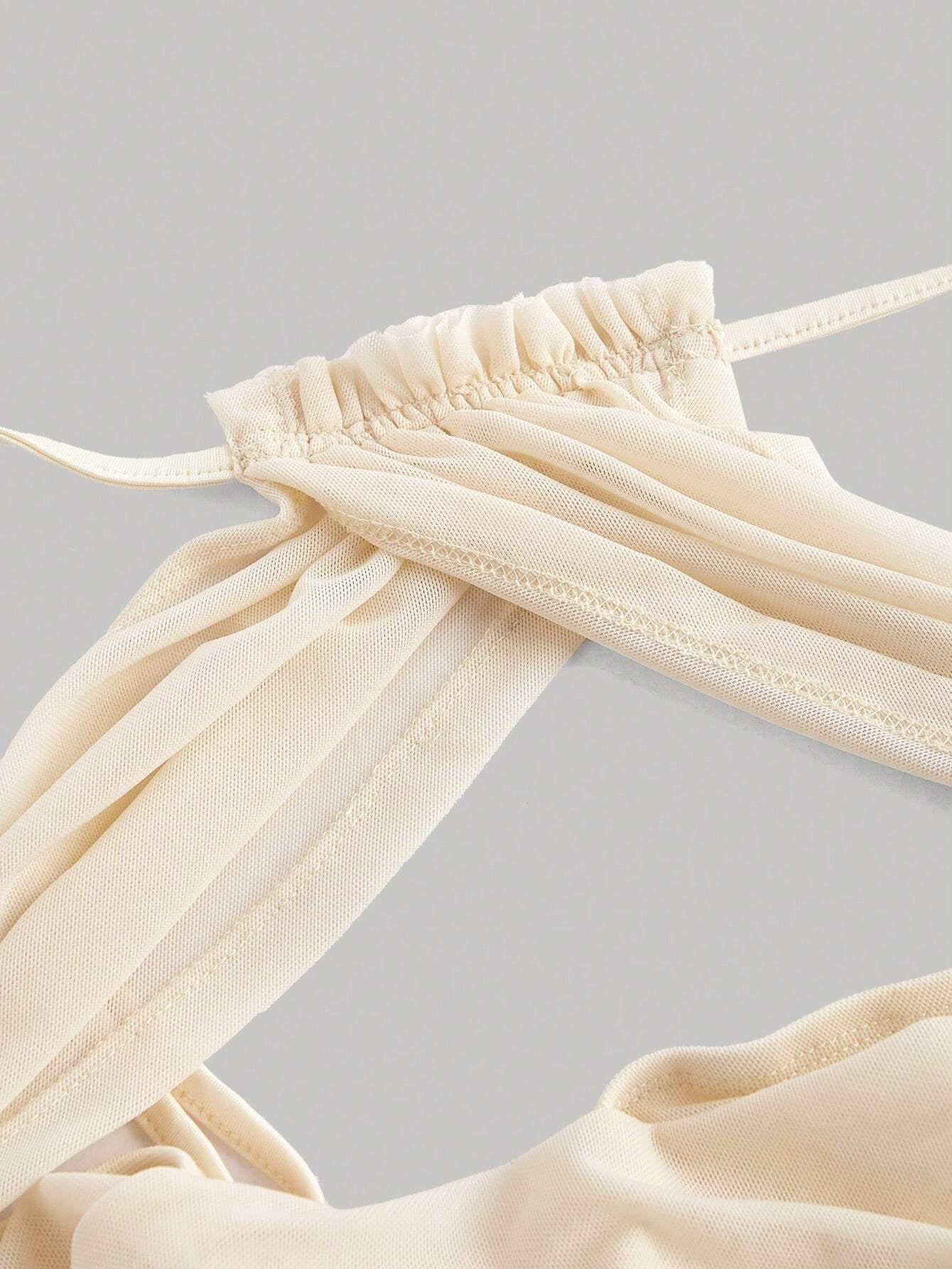 Mesh Ruched Spaghetti Strap Crop Top