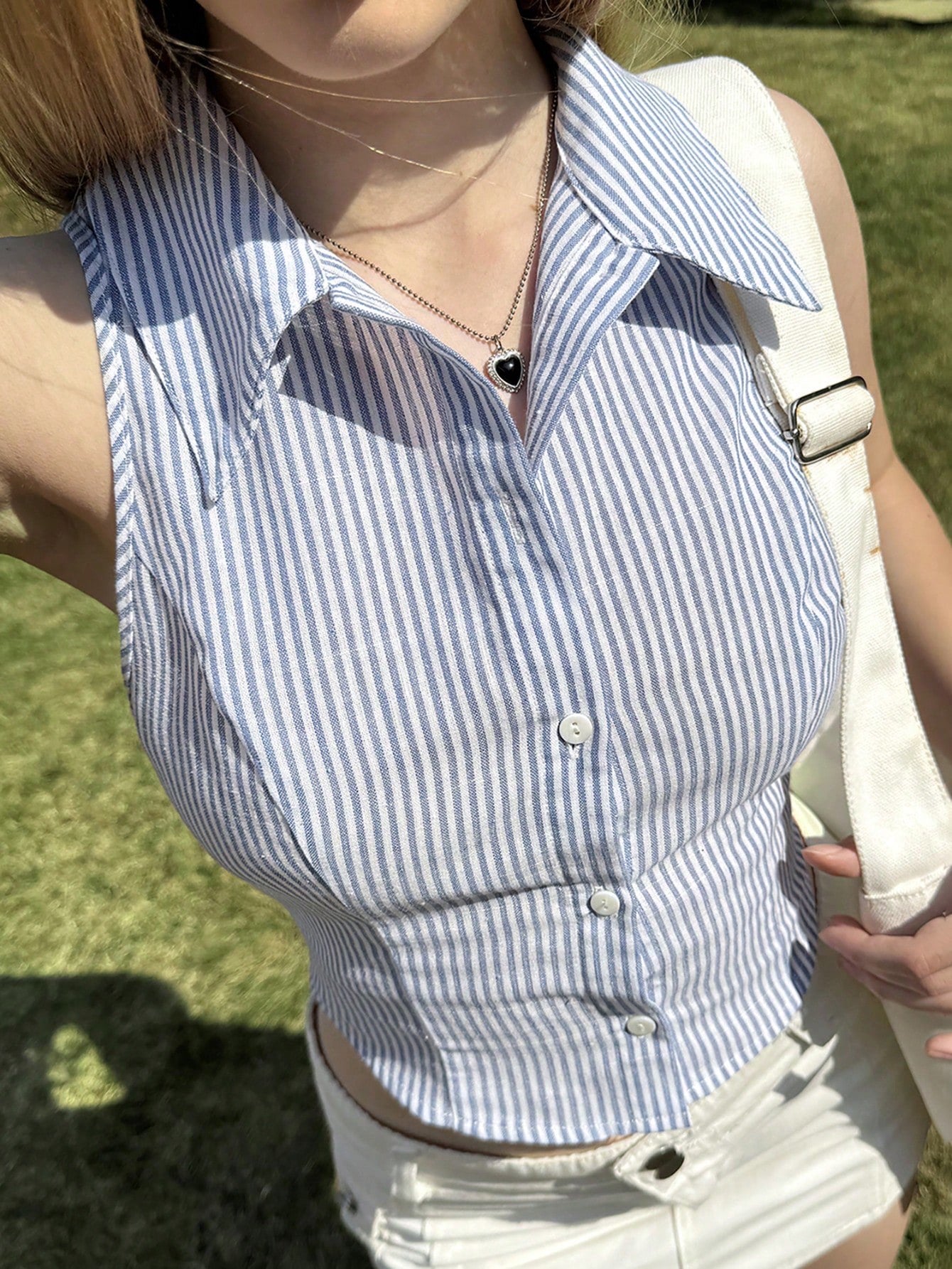 Striped Sleeveless Crop Shirt