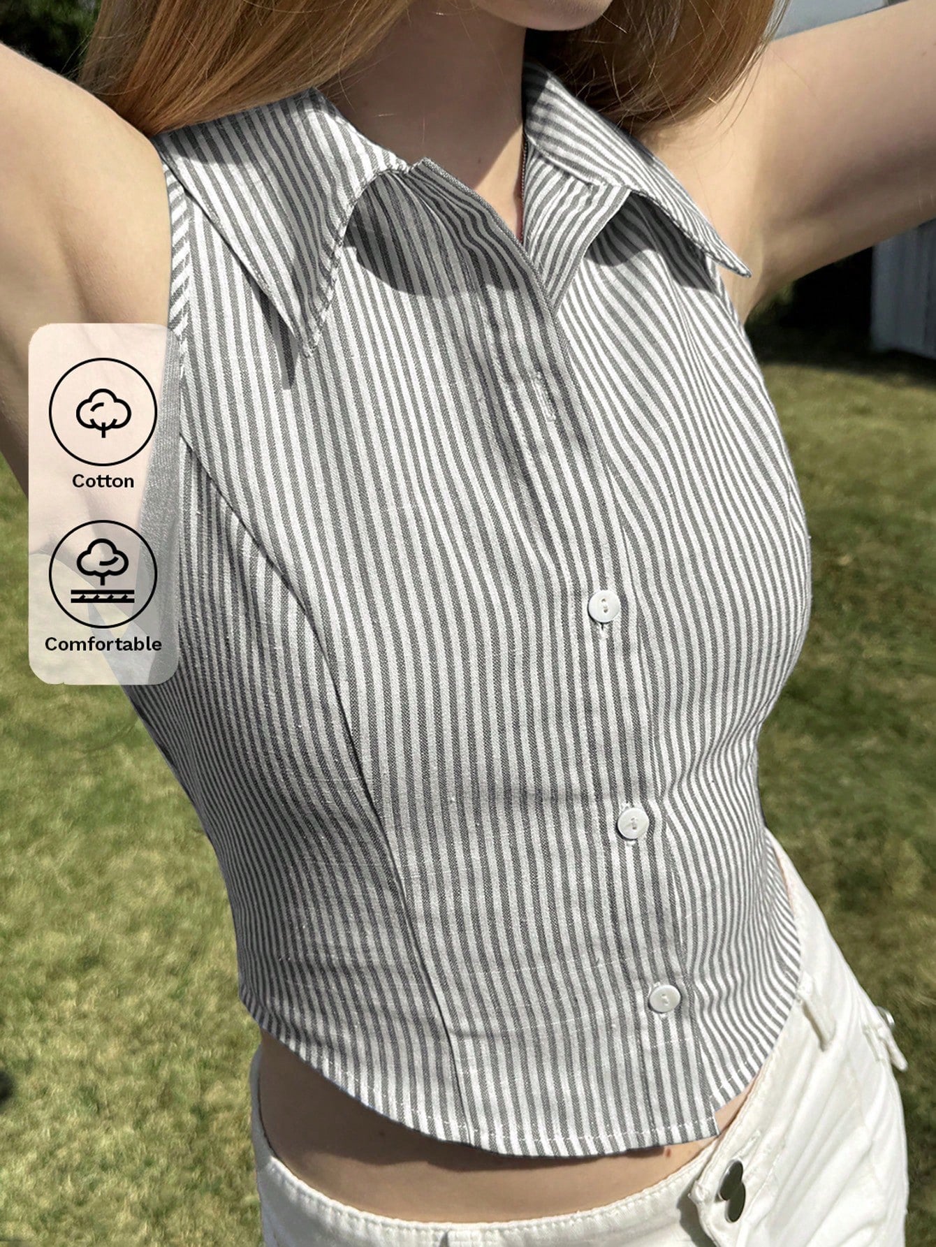 Striped Sleeveless Crop Shirt