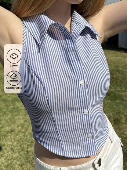 Striped Sleeveless Crop Shirt