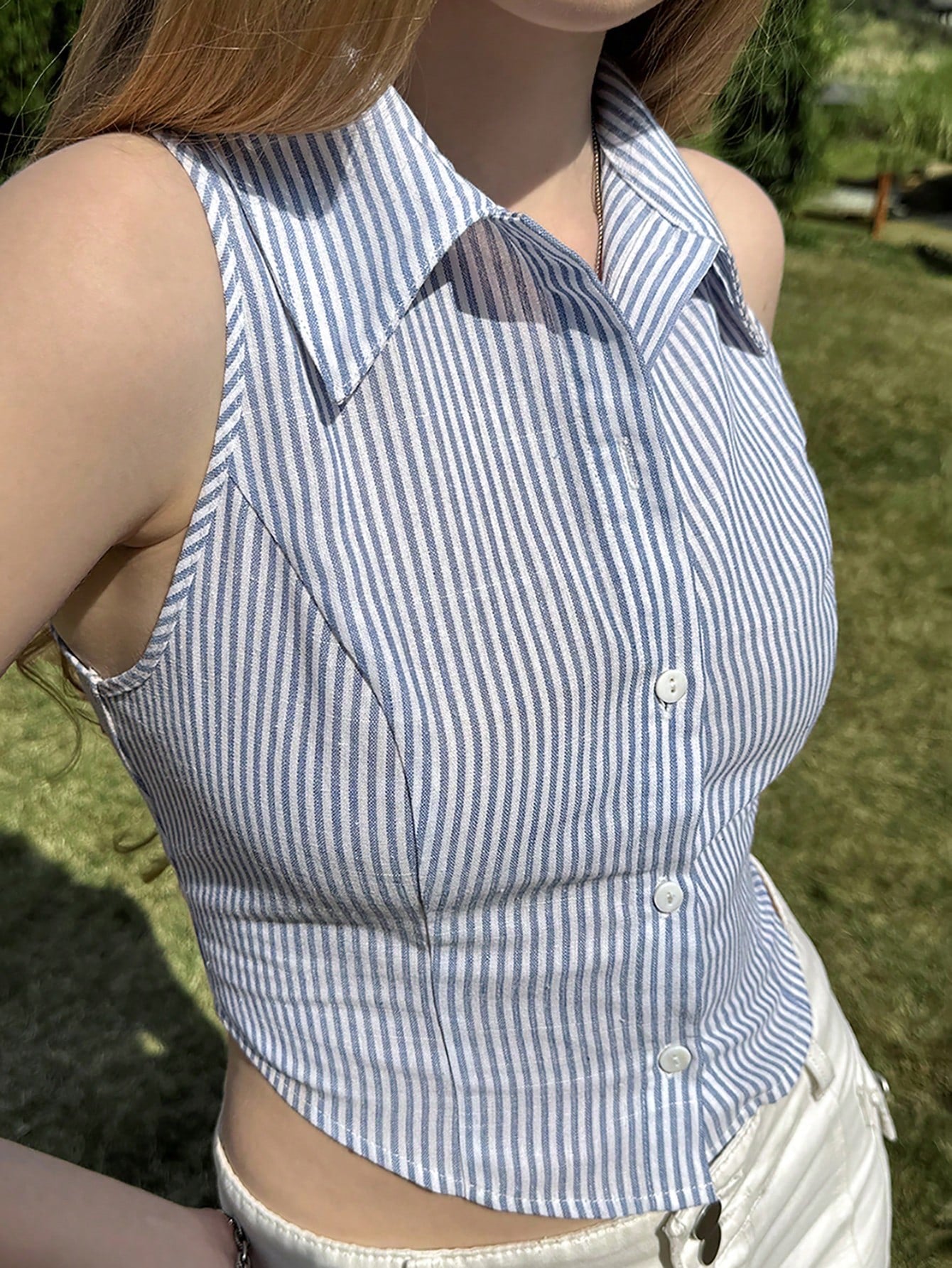 Striped Sleeveless Crop Shirt