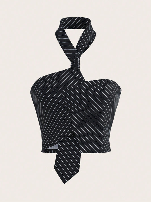 Striped Asymmetrical Halter Cami