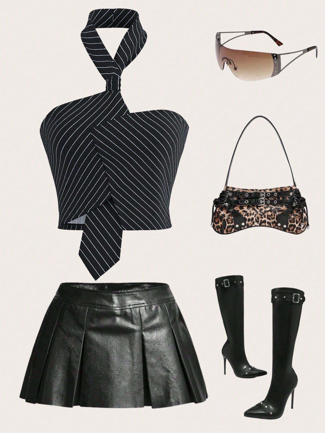 Striped Asymmetrical Halter Cami