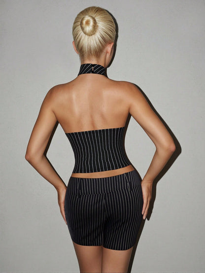 Striped Asymmetrical Halter Cami