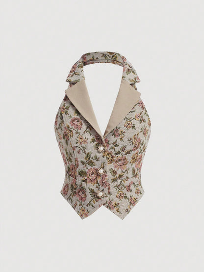 Floral Button-Front Halter