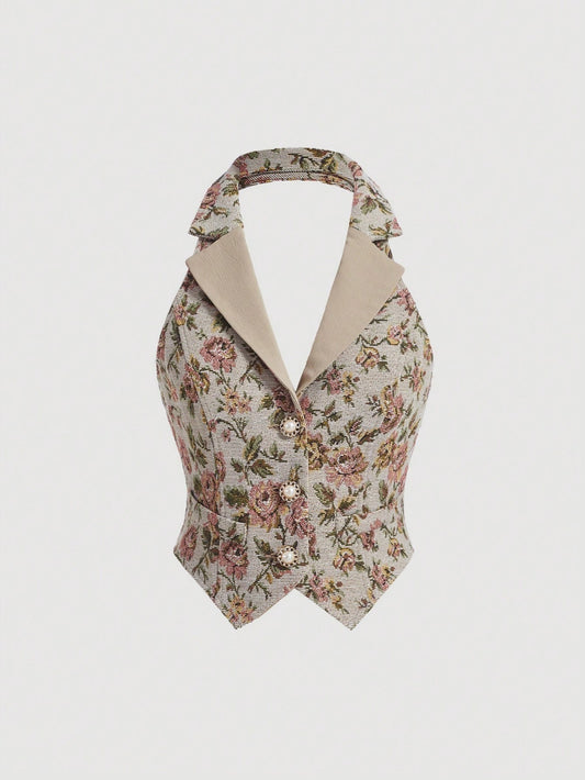 Floral Button-Front Halter